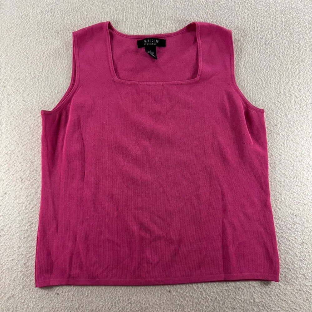 Parisian Signature Tank Top Womens Large Pink Good Knit Square Neck‎ Shell
